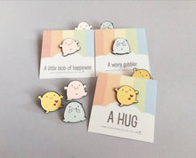 Load image into Gallery viewer, Seconds. A hug enamel pin, cute, positive enamel brooch, friendship, supportive enamel badges, happy gift