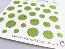 Load image into Gallery viewer, Pea of positivity vinyl sticker sheet, positive happy stickers, you're the best, friendship, cute stickers, planner, bullet point, journal