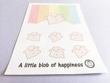 Load image into Gallery viewer, Happy stickers. A little blob of happiness vinyl sticker sheet, cute, positive happy, friendship, supportive stickers, planner, journal