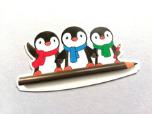 Load image into Gallery viewer, Penguins and pencil sticker, artist, writer penguin sticker, eco friendly sticker