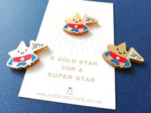 Load image into Gallery viewer, Gold star magnet, acrylic, mini cute happy super star, positive gift, friendship, supportive, care, fridge magnet