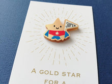 Load image into Gallery viewer, Gold star magnet, acrylic, mini cute happy super star, positive gift, friendship, supportive, care, fridge magnet