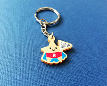Load image into Gallery viewer, Gold star keyring, mini cute happy charm, little positive key fob, super star, friendship, supportive
