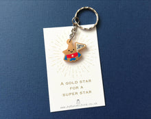 Load image into Gallery viewer, Gold star keyring, mini cute happy charm, little positive key fob, super star, friendship, supportive