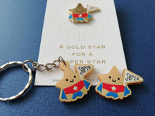 Load image into Gallery viewer, Gold star keyring, mini cute happy charm, little positive key fob, super star, friendship, supportive