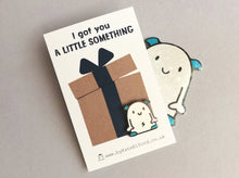 Load image into Gallery viewer, I got you a little something enamel pin, a cute little monster and matching sticker