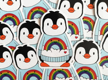 Load image into Gallery viewer, Lots of penguins in rainbow jumper stickers
