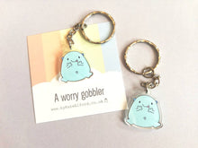 Load image into Gallery viewer, A worry gobbler keyring, cute positive mini key fob, friendship, hug, supportive, anti anxiety recycled acrylic