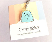 Load image into Gallery viewer, A worry gobbler keyring, cute positive mini key fob, friendship, hug, supportive, anti anxiety recycled acrylic
