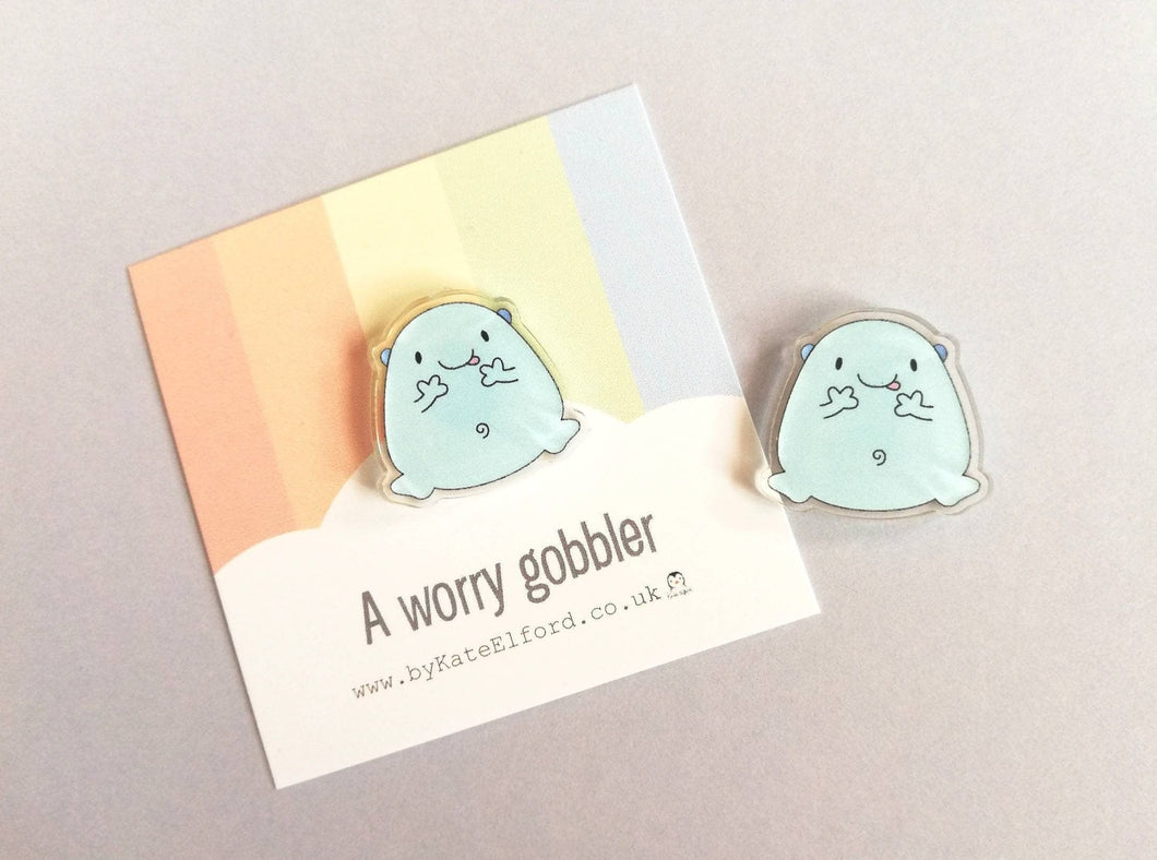 Worry gobbler magnet, tiny cute positive mini fridge magnet, friendship, anxiety eater, supportive, recycled acrylic