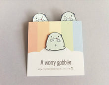 Load image into Gallery viewer, Seconds. A Worry Gobbler enamel pin, cute, care, positive, enamel brooch, friendship, supportive enamel badges, happy gift
