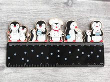 Load image into Gallery viewer, Kitchen penguin magnet set, little chef, baking, cooking, aprons, cake, wooden fridge magnet. Eco friendly responsibly sourced wood