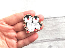 Load image into Gallery viewer, Kitchen penguins, little aprons and rolling pin, baking, wooden spoon, wooden penguin, fridge magnet