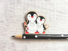 Load image into Gallery viewer, Kitchen penguins, little aprons and rolling pin, baking, wooden spoon, wooden penguin, fridge magnet