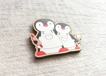 Load image into Gallery viewer, Kitchen penguins, little aprons and rolling pin, baking, wooden spoon, wooden penguin, fridge magnet