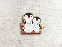 Load image into Gallery viewer, Kitchen penguins, little aprons and rolling pin, baking, wooden spoon, wooden penguin, fridge magnet