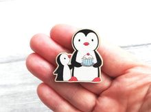Load image into Gallery viewer, Little wooden penguin and cupcake fridge magnet