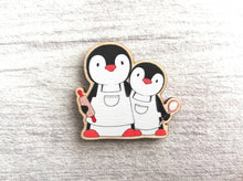 Load image into Gallery viewer, Kitchen penguins, little aprons and rolling pin, baking, wooden spoon, wooden penguin, fridge magnet