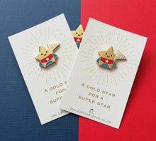Load image into Gallery viewer, SECONDS. Super star enamel pin, cute gold star, positive enamel brooch, friendship, supportive enamel badges