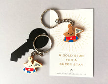 Load image into Gallery viewer, Gold star keyring, mini cute happy charm, little positive key fob, super star, friendship, supportive