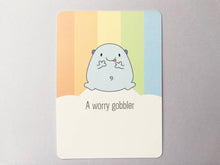 Load image into Gallery viewer, A worry gobbler postcard. A happy, positive message for posting or framing. Anxiety, worry, care gift