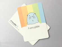 Load image into Gallery viewer, A worry gobbler postcard. A happy, positive message for posting or framing. Anxiety, worry, care gift