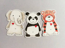Load image into Gallery viewer, Tiger, panda and elephant sticker set, small animal stickers, wildlife love sticker, eco friendly