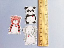 Load image into Gallery viewer, Tiger, panda and elephant sticker set, small animal stickers, wildlife love sticker, eco friendly