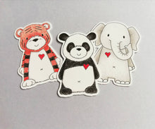 Load image into Gallery viewer, Tiger, panda and elephant sticker set, small animal stickers, wildlife love sticker, eco friendly