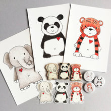 Load image into Gallery viewer, Tiger, panda and elephant sticker set, small animal stickers, wildlife love sticker, eco friendly