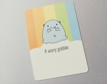 Load image into Gallery viewer, A worry gobbler postcard. A happy, positive message for posting or framing. Anxiety, worry, care gift