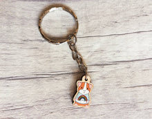 Load image into Gallery viewer, Little guinea pig keyring, cute mini piggy, rainbow jumper wooden key chain, ethically sourced wood, eco friendly charm