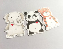 Load image into Gallery viewer, Tiger, panda and elephant sticker set, small animal stickers, wildlife love sticker, eco friendly
