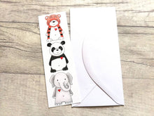 Load image into Gallery viewer, Elephant, tiger and panda bookmark, wildlife page marker, bookmarks, love heart, wild animal book gift
