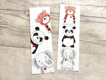 Load image into Gallery viewer, Elephant, tiger and panda bookmark, wildlife page marker, bookmarks, love heart, wild animal book gift
