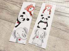 Load image into Gallery viewer, Elephant, tiger and panda bookmark, wildlife page marker, bookmarks, love heart, wild animal book gift