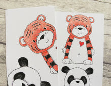 Load image into Gallery viewer, Elephant, tiger and panda bookmark, wildlife page marker, bookmarks, love heart, wild animal book gift