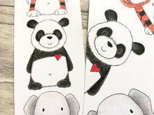 Load image into Gallery viewer, Elephant, tiger and panda bookmark, wildlife page marker, bookmarks, love heart, wild animal book gift