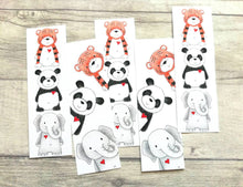 Load image into Gallery viewer, Elephant, tiger and panda bookmark, wildlife page marker, bookmarks, love heart, wild animal book gift