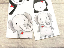 Load image into Gallery viewer, Elephant, tiger and panda bookmark, wildlife page marker, bookmarks, love heart, wild animal book gift