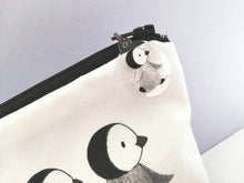 Load image into Gallery viewer, Penguin chick make up bag. 100% cotton. Zip opening with black lining