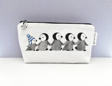 Load image into Gallery viewer, Penguin chick make up bag. 100% cotton. Zip opening with black lining