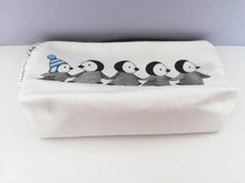 Load image into Gallery viewer, Penguin chick make up bag. 100% cotton. Zip opening with black lining