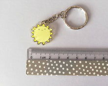 Load image into Gallery viewer, A little ray of sunshine keyring, mini cute positive key fob, friendship, thank you, postable, supportive, happy tiny recycled acrylic