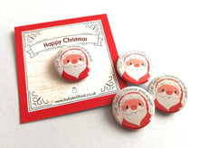 Load image into Gallery viewer, A round button badge with a drawing of Father Christmas, it has the wording Dear Santa, I've been good all year. It is mounted on a backing card that says Happy Christmas