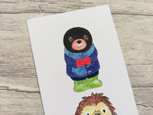Load image into Gallery viewer, Badger, hedgehog and mole bookmark, woodland page marker, bookmarks, book gift