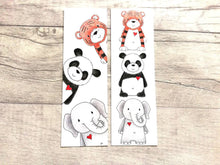 Load image into Gallery viewer, Elephant, tiger and panda bookmark, wildlife page marker, bookmarks, love heart, wild animal book gift