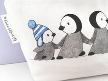 Load image into Gallery viewer, Penguin chick make up bag. 100% cotton. Zip opening with black lining