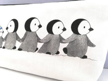 Load image into Gallery viewer, Penguin chick make up bag. 100% cotton. Zip opening with black lining