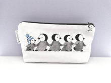 Load image into Gallery viewer, Penguin chick make up bag. 100% cotton. Zip opening with black lining